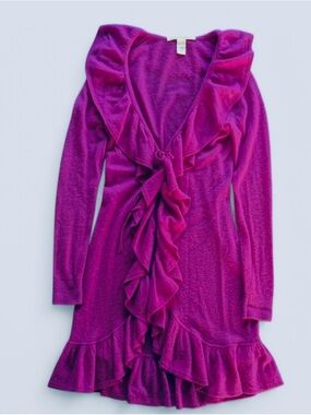Cashmere Women’s Ruffle Front Long Sleeve Dress - Fuchsia